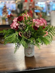 Merry Christmas Candy Cane Arrangment From Rogue River Florist, Grant's Pass Flower Delivery