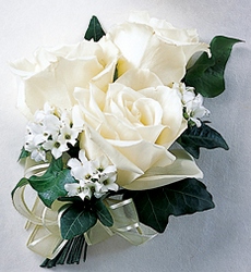 White Spray Rose Wrist Corsage From Rogue River Florist, Grant's Pass Flower Delivery