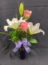 Lily & Pink Rose Vase From Rogue River Florist, Grant's Pass Flower Delivery